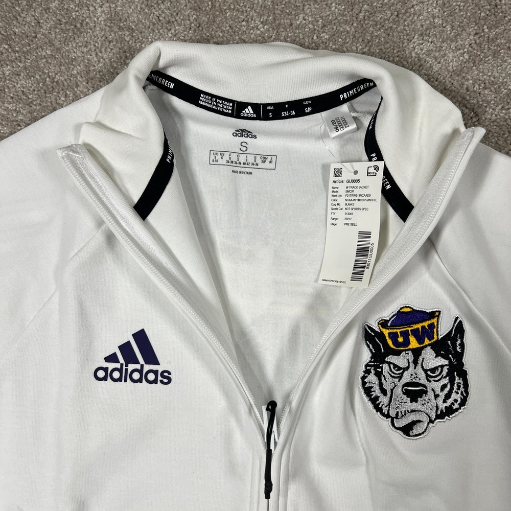 Adidas Womens S White Washington Huskies Primegreen Full Zip Track Jacket NWT - Picture 3 of 8